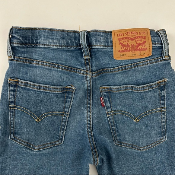 boys Levi's 501 blue jeans regular inside adjustable elastic button zip size 10 - Picture 4 of 7